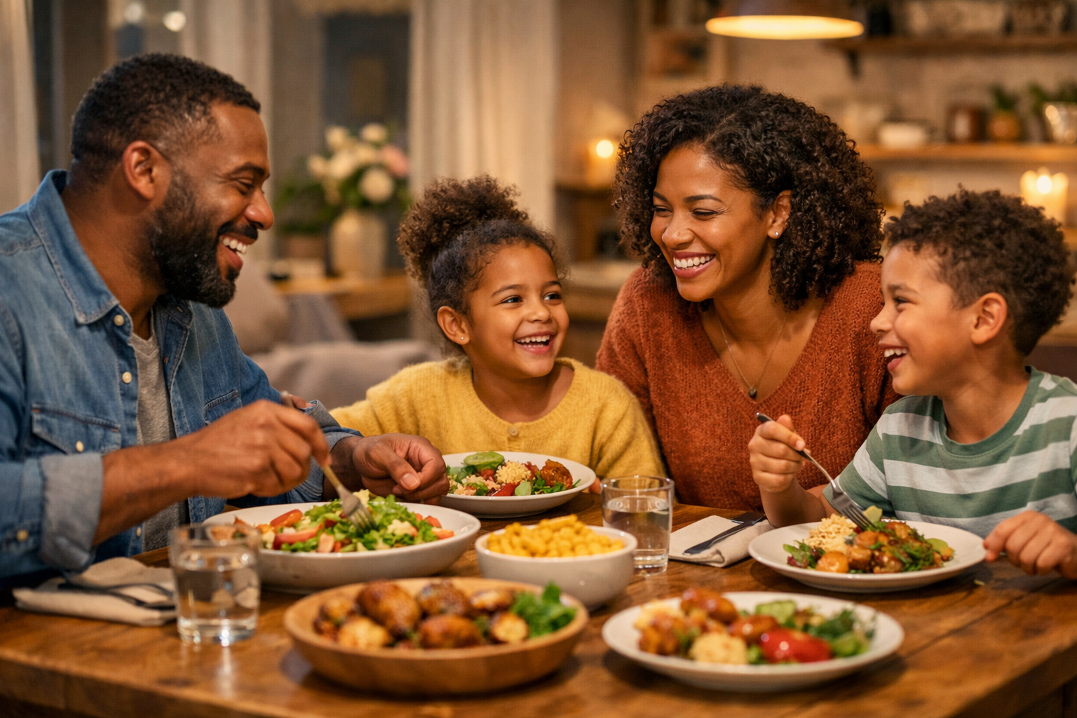 Family sharing dinner together